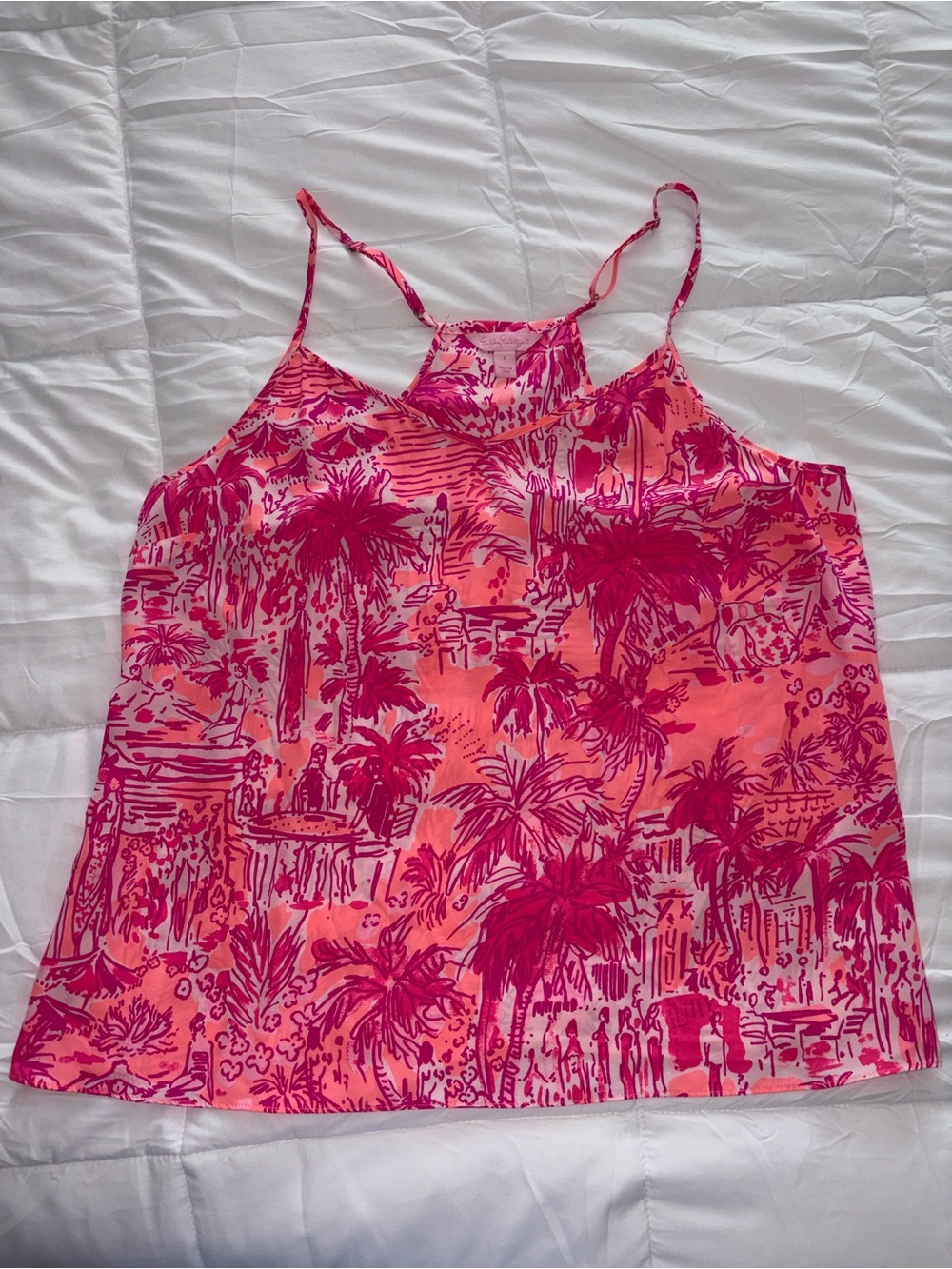 Lilly Pulitzer L Dusk Tank Top Rule Breakers Beach Club pink peach adjust straps